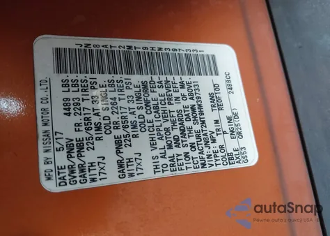 2017 Nissan Rogue Sv z USA, uszkodzony, nr VIN JN8AT2MT9HW397331